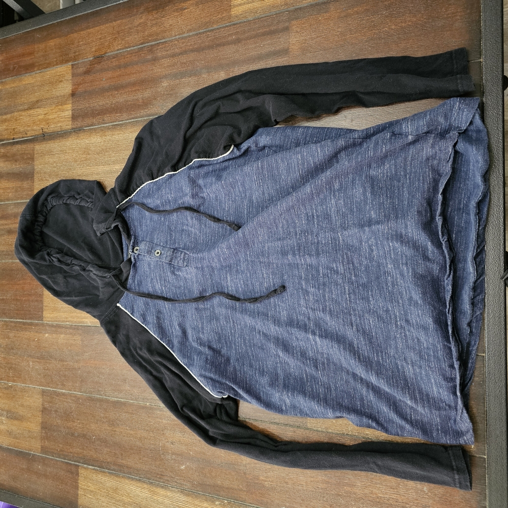 Men's Black and Blue Hooded Jacket